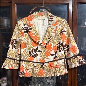 Vintage Classiques Entier Floral Blazer with Orange and Brown Accents